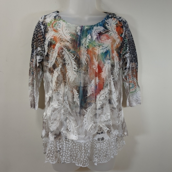 Fleur De Lis Women's Boho Sheer Mesh Layered Blouse, Size M - Picture 1 of 8
